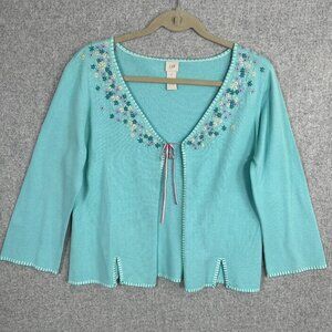 J.Jill Vintage Womens Cardigan Sweater Small Blue Floral Tie Y2K Coquette Indie